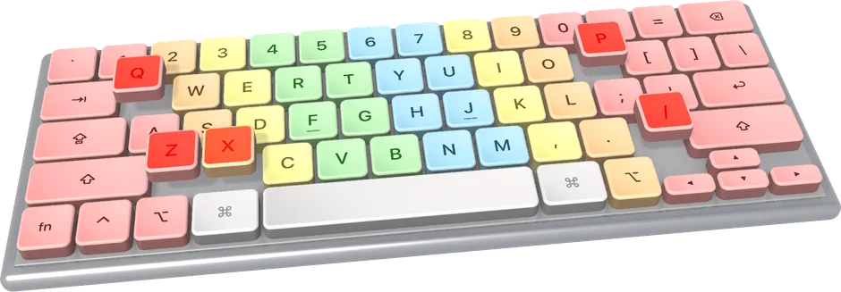 A 3D keyboard where the keys you miss most rise up in red
